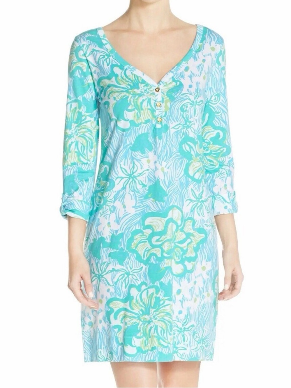 Lilly Pulitzer Ladies Palmetto Dress Wave Rider Lagoon Green. Size large: